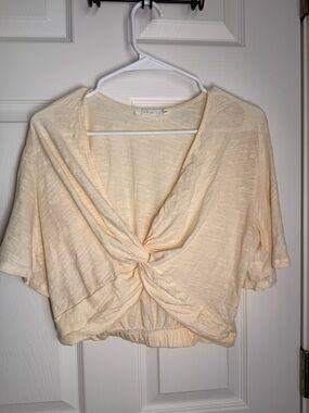 Lush Light Cream Twist-Front draped Crop Top - Women